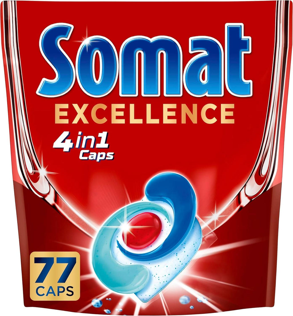Somat Excellence 4In1 Caps (141 Caps), File pentru mașina de spălat vase cu dizolvare rapidă Detergenti Bucatarie Naty Shop 77 capsule Proaspat