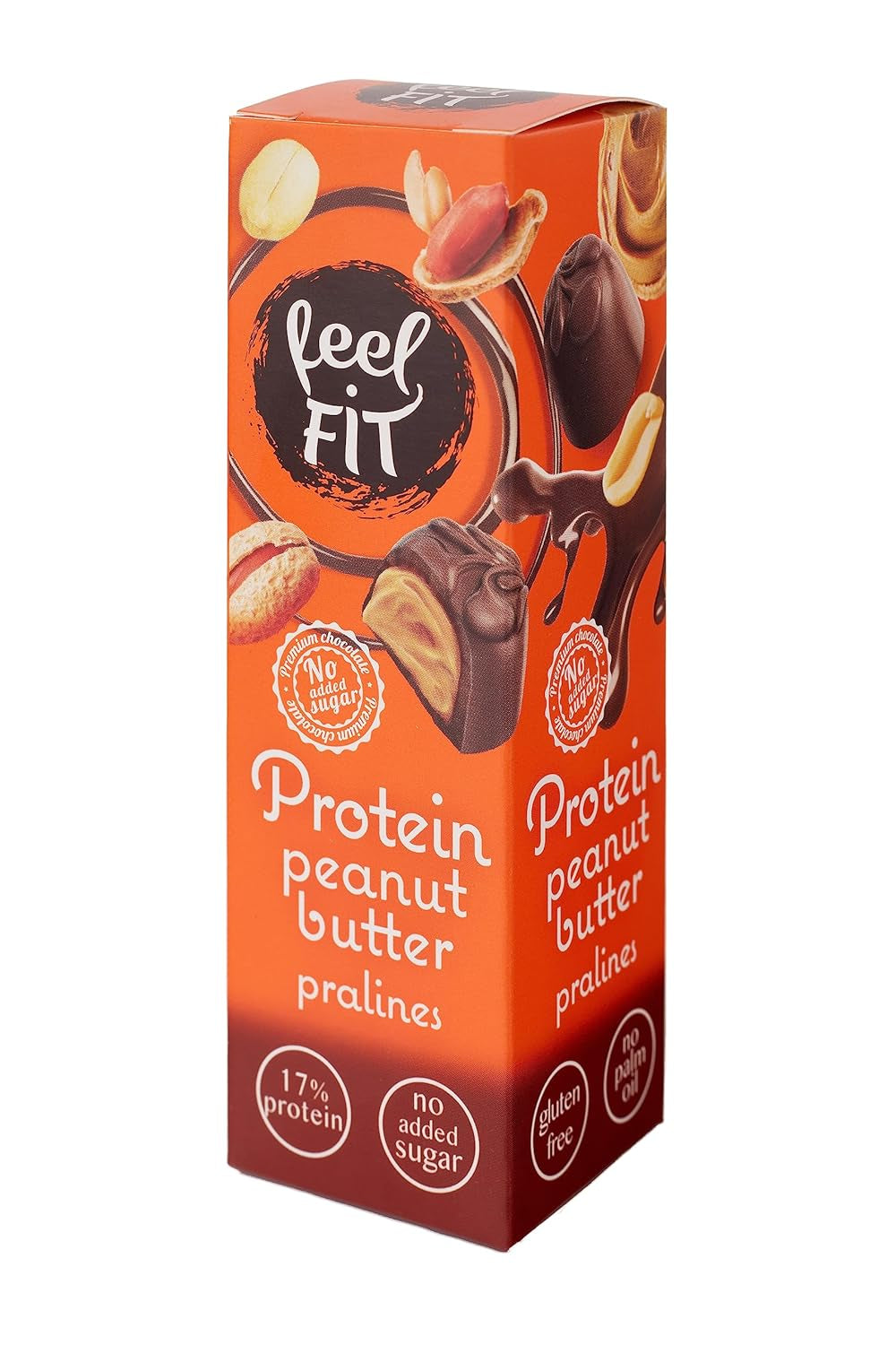 Feel FIT Erdnussbutter-Protein-Pralinen in hochwertiger Milchschokolade, ohne Zuckerzusatz, 17 % Protein, glutenfrei, 66 g (1 Packung)