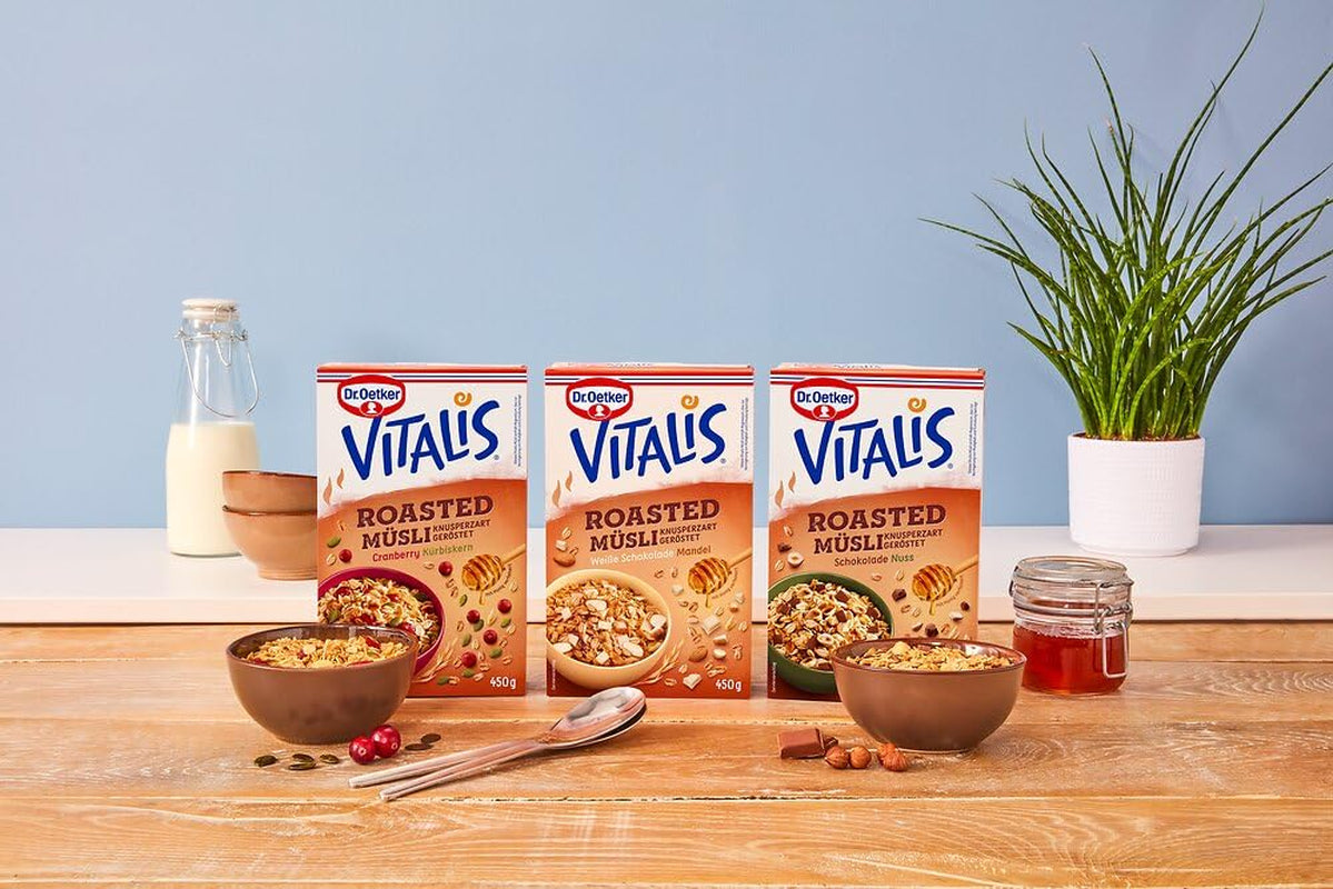 Dr. Oetker Vitalis Röstmüsli mit Cranberries und Kürbiskernen: Röstmüsli mit getrockneten Cranberries, 8er Pack (8 x 501g)