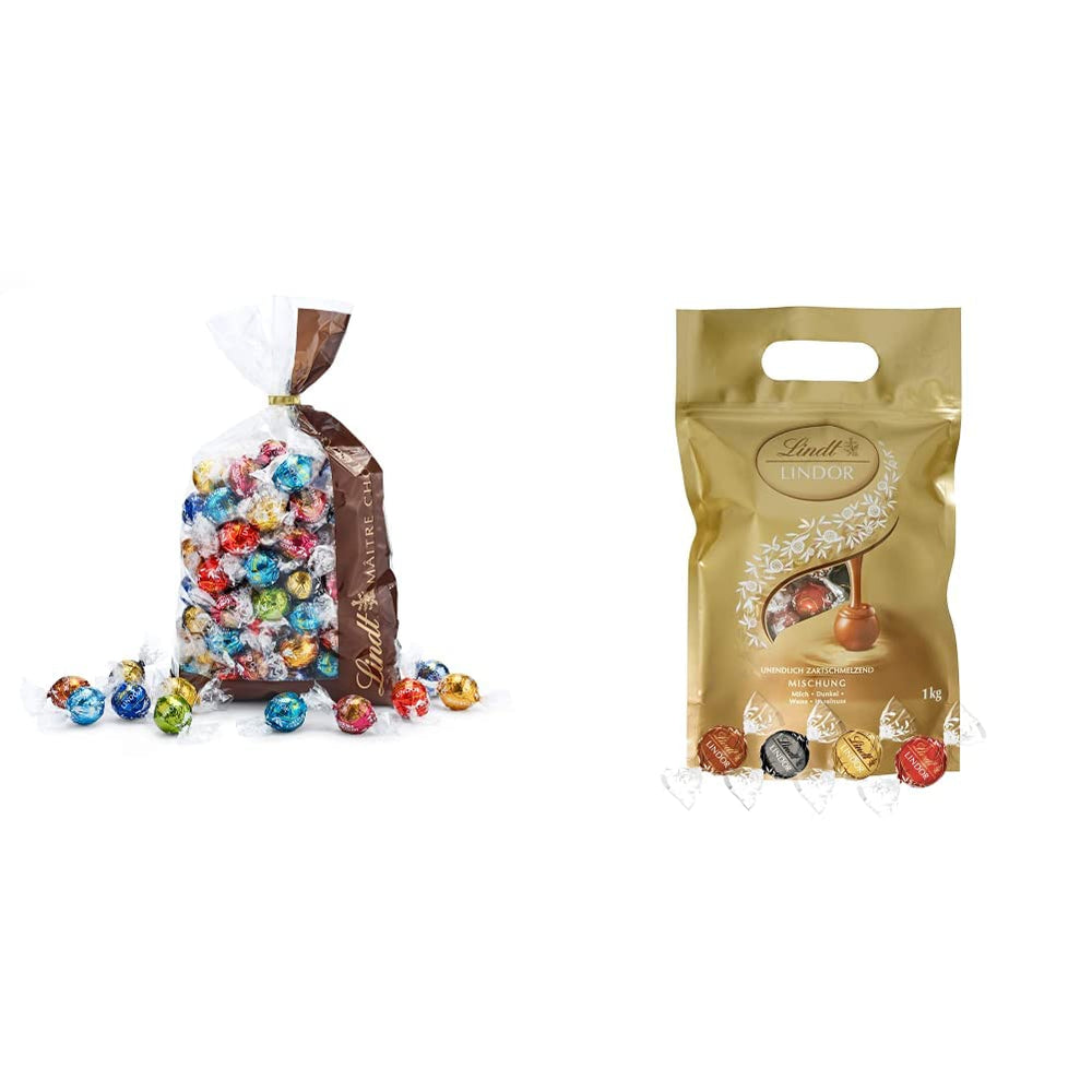 Schokoladenmischung LINDOR | 1371 g | Ca. 109 Kugeln: Klassische Mischung für Milchschokoladenkugeln und LINDOR | Ca. 80 Schokokugeln (Milch, Weiß, Zartbitter 60 %, Haselnuss) | Großpackung, 1 kg