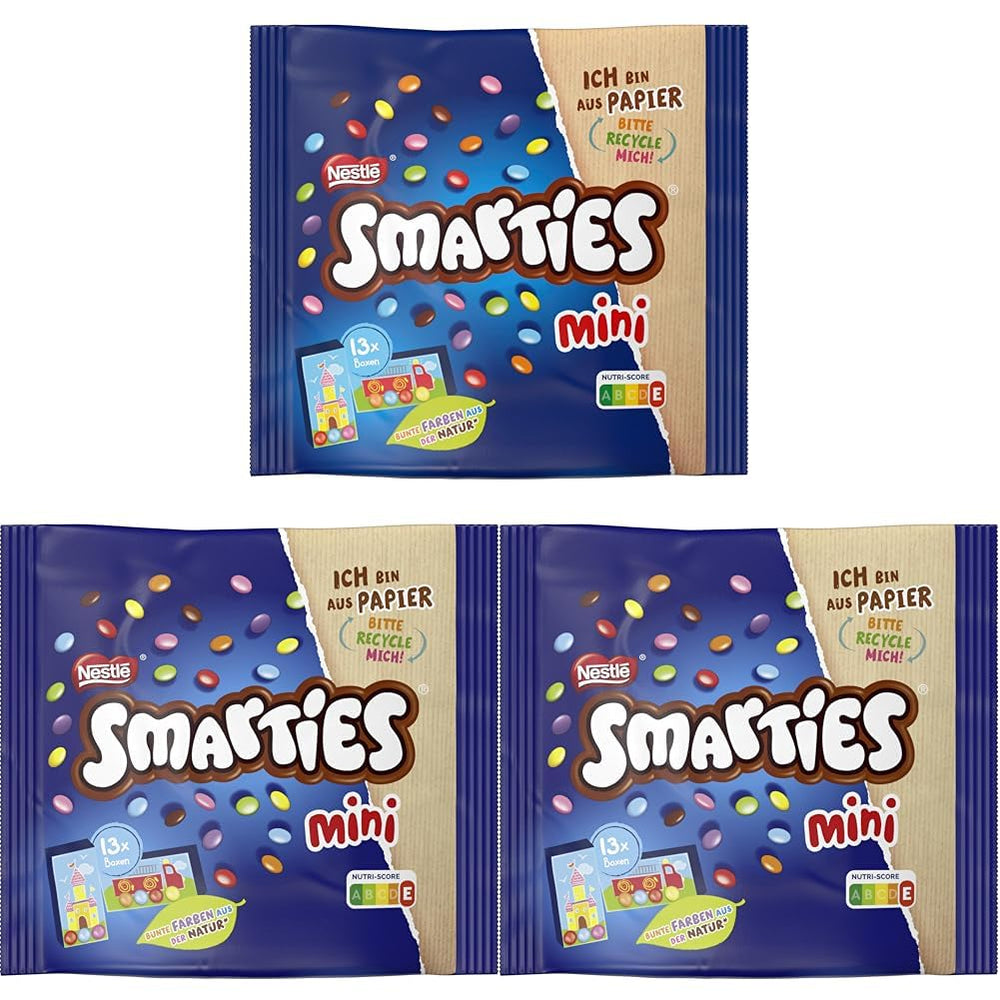 Nestlé SMARTIES Mini, einzeln verpackte kleine Linsen mit Milchschokolade, 3er-Pack (1 x 187 g)
