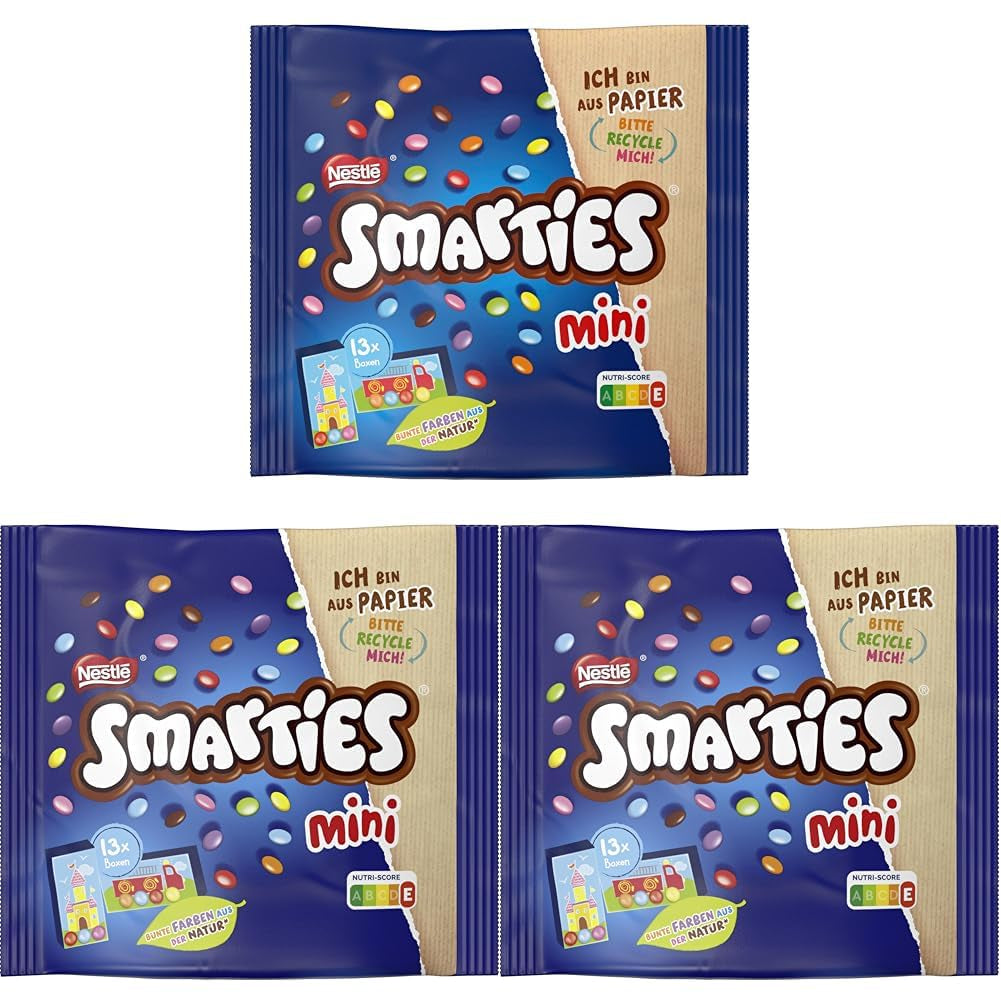 Nestlé SMARTIES Mini, einzeln verpackte kleine Linsen mit Milchschokolade, 3er-Pack (1 x 187 g)