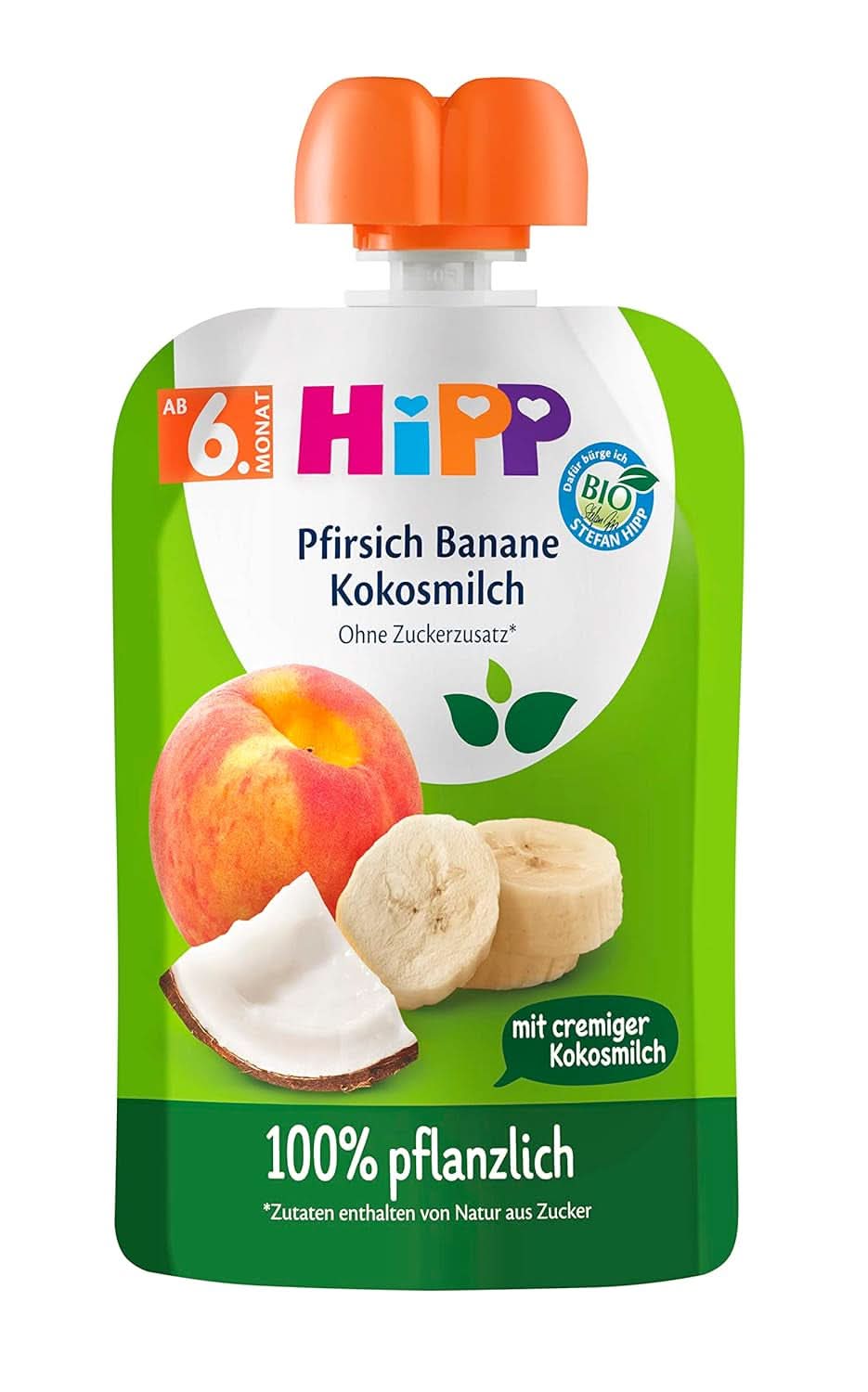 Hipp Obst- und Pflanzenmilch für Babys, Pfirsiche, Bananen mit Kokosmilch (4 x 4 x 90g) Mutter und Kind Naty Shop