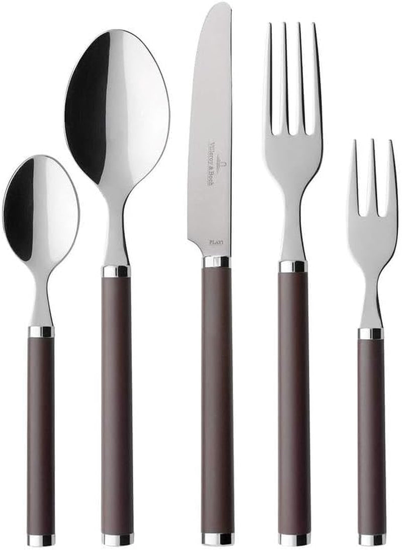 Villeroy und Boch Play Chocolate Brown Besteck, für bis zu 6 Personen, 30 Teile, Edelstahl, brauner Kunststoffgriff Kitchen Naty Shop