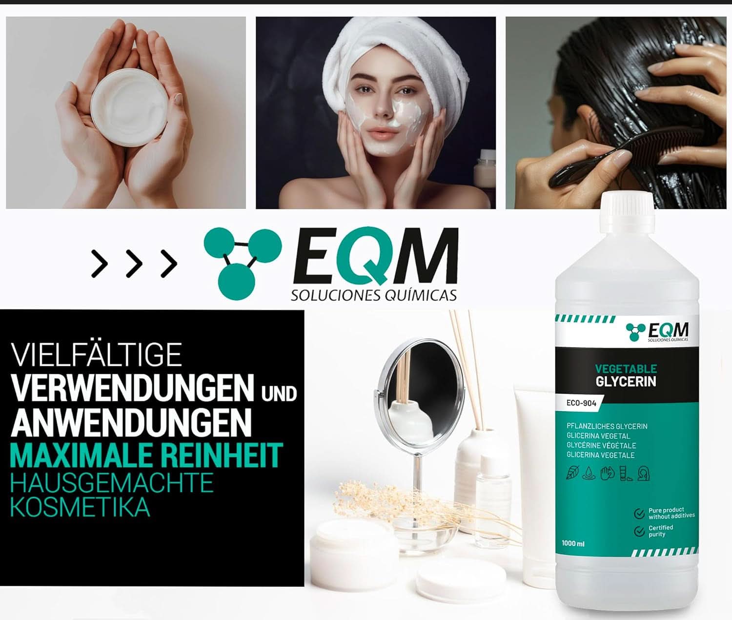 Pflanzliches Glycerin, 100 % natürlich, natürlicher Feuchtigkeitsspender für Haar und Haut, ideal für Seifen, Shampoos, Cremes, 1 Liter Dusche und Bad Naty Shop