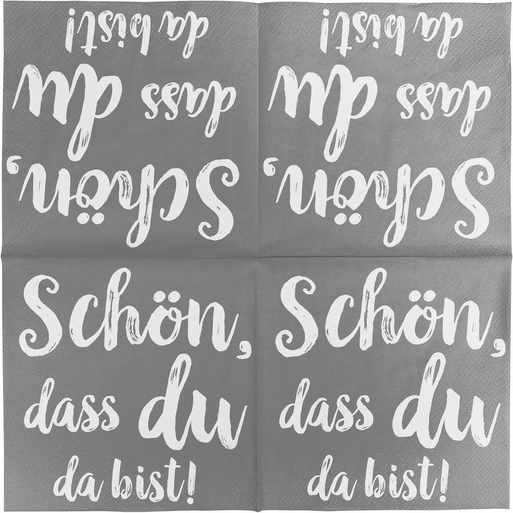 Șervețele de cocktail HEKU 'Schön Dass Du Da Bist', 3 straturi, 25X25Cm, 150 bucăți I Design elegant I Ideal pentru sărbători I Practic ambalate