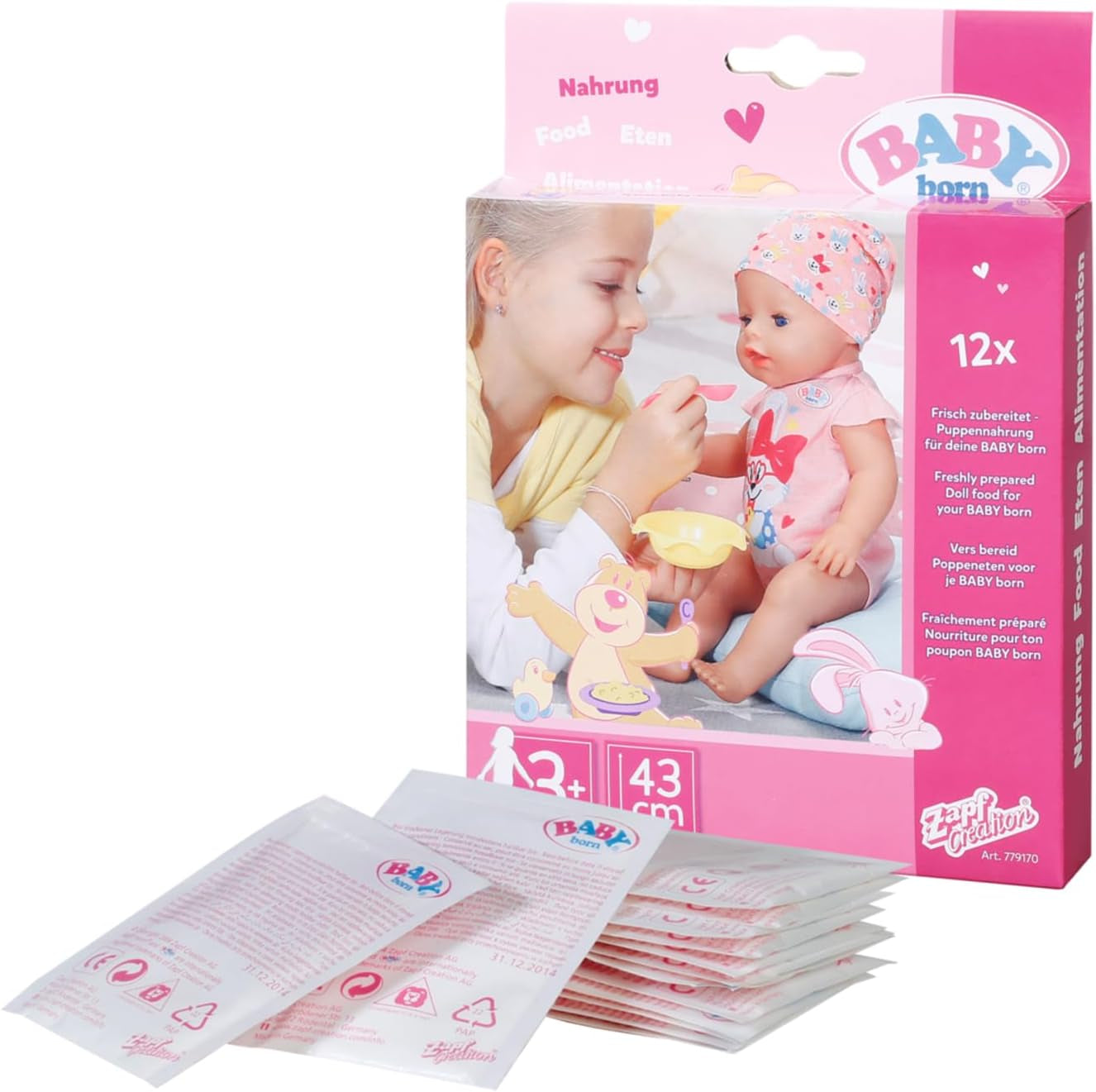 Hrană pentru păpuși BABY born în pliculețe pentru copii mici de la 3 ani, conține 12 pliculețe, 779170 Zapf Creation, Rose