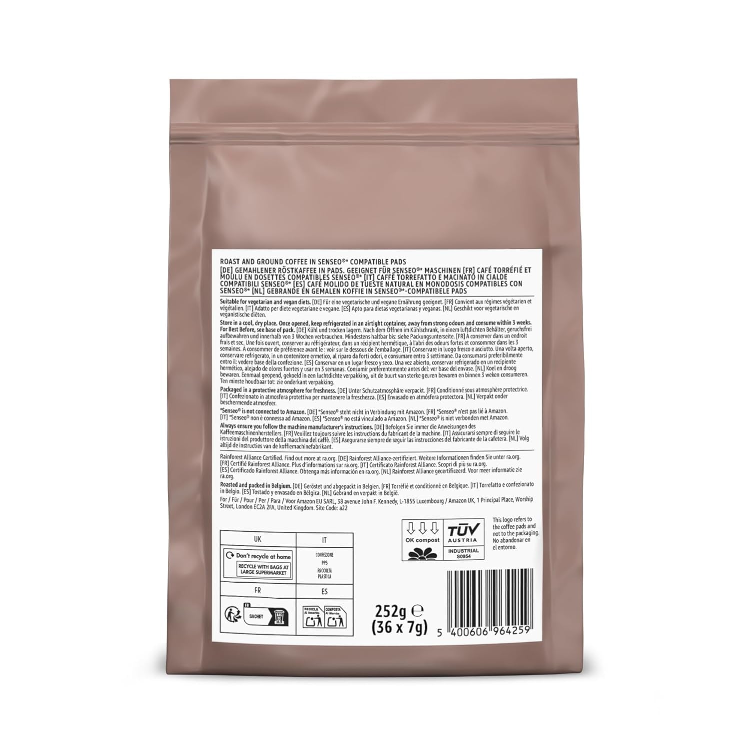 by Amazon Starke Pads, geeignet für Senseo-Maschinen, 36 Stück (1 Packung mit 36 Stück) – Rainforest Alliance-zertifiziert