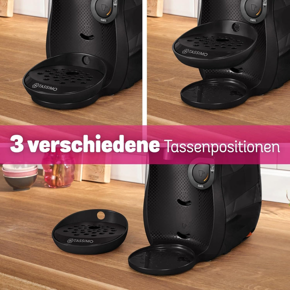 Espressor cu capsule Bosch Tassimo Happy Friendly TAS102E, peste 70 de băuturi, potrivit pentru toate tipurile de cești, oprire automată, sustenabil, dozat perfect, economisește spațiu, 1400 W, negru