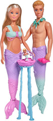 Simba 105733524 - Steffi Love Mermaid Family, Păpușă Sirenă Însărcinată cu Kevin în rolul de Sirenă, cu Pătuț pentru Bebeluși, Păpuși la Modă de 29 cm, Păpuși de Joacă, pentru Copii de la 3 Ani în sus