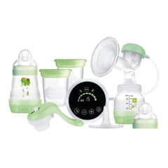 MAM Elektrische und manuelle Milchpumpe 2 in 1, mit 9 Stimulationsstufen, enthält 2 Flaschen, einfacher Start, grün Zubehör Essen und Stillen Bebe Naty Shop