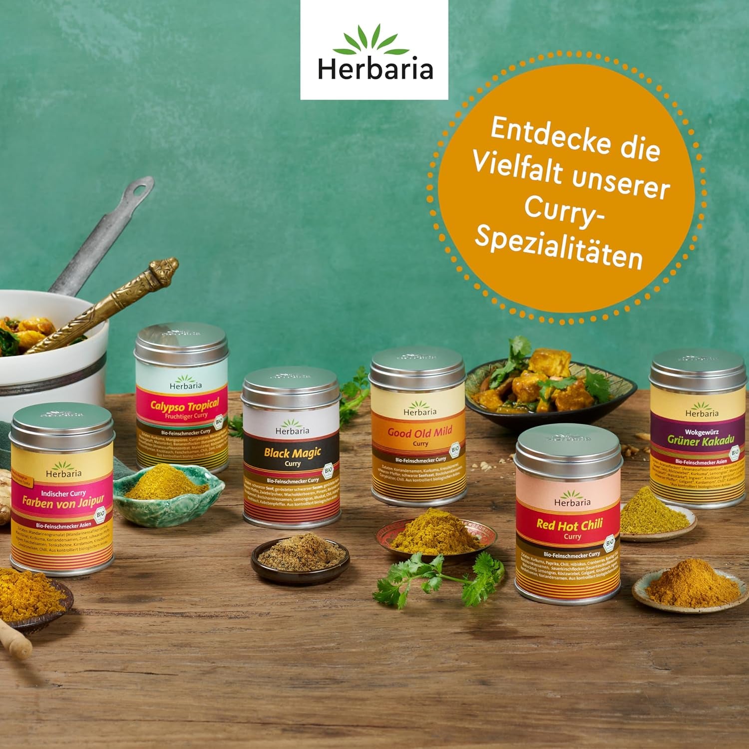 Herbaria Good Old Mild Curry bio 80g M-Dose – Currypulver, Currymischung - Bio-Gewürzmischung für klassische Curry-Spezialitäten z.B. Currywurst – erlesene Zutat in nachhaltiger Aromaschutz-Dose