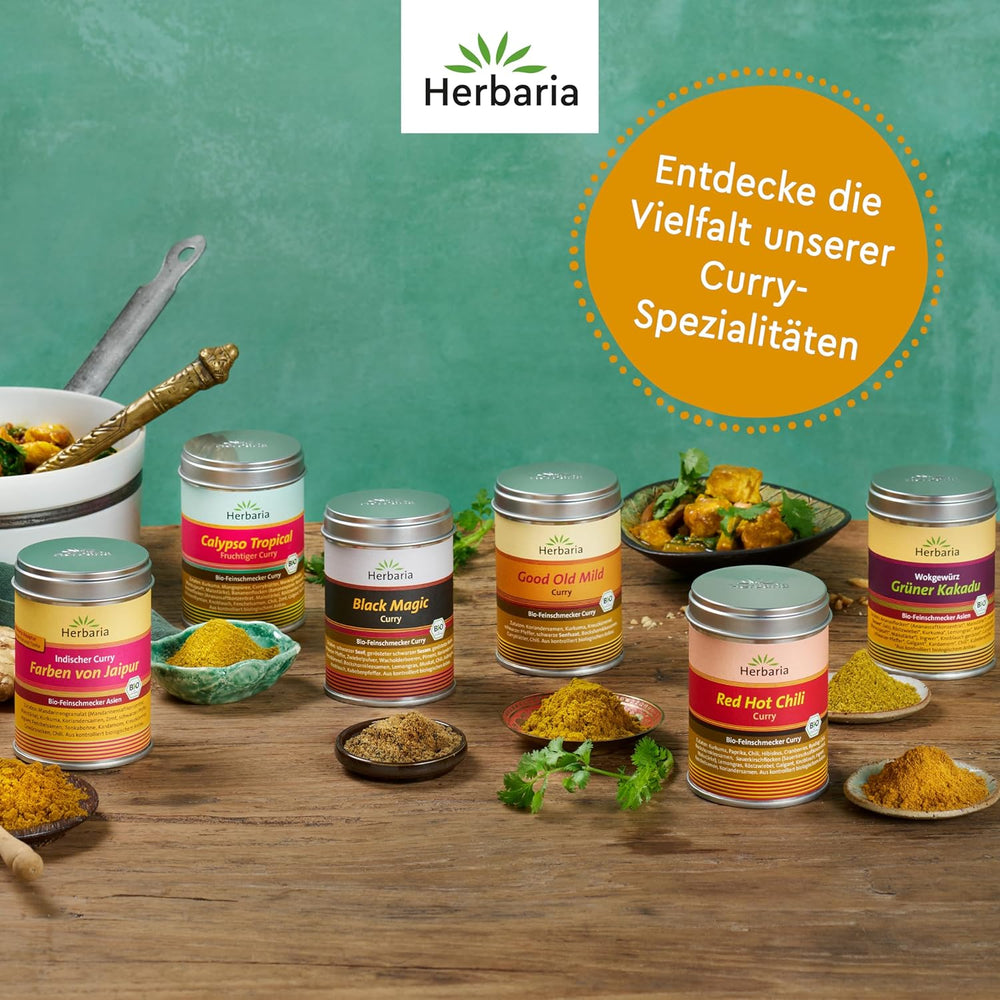 Herbaria Good Old Mild Curry bio 80g M-Dose – Currypulver, Currymischung - Bio-Gewürzmischung für klassische Curry-Spezialitäten z.B. Currywurst – erlesene Zutat in nachhaltiger Aromaschutz-Dose