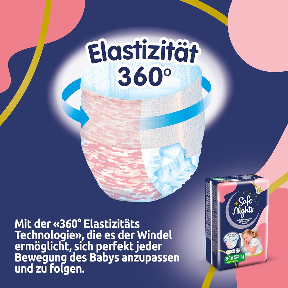 Safe Nights Girl, saugfähige Nachtwäsche für Mädchen von 8–16 Jahren (30–50 kg), 14er-Pack