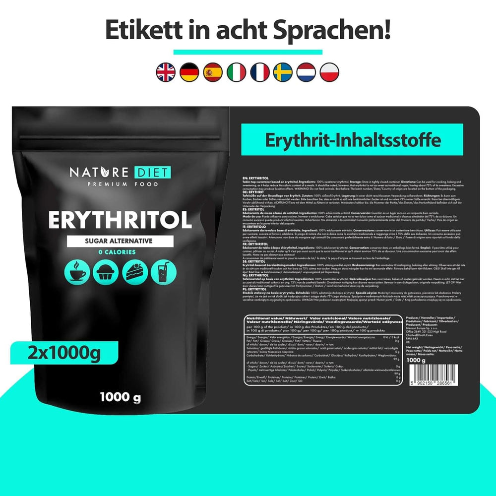 Nature Diet - Erythritol 2 X 1000 G | Natürlicher Süßstoff | Null Kalorien | Zuckerersatz Süßstoffe Naty Shop