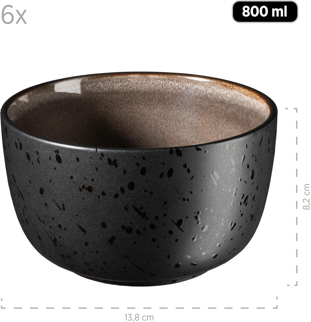 MÄSER 934020 Serie Niara, Modernes Geschirr Set Für 6 Personen in Aufregendem Vintage Look, 18-Teiliges Frühstücksgeschirr Service Aus Keramik in Grau Und Schwarz, Steinzeug Seturi vesela masa Naty Shop