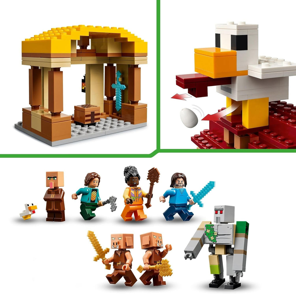 LEGO Minecraft Atacul balonului Ghast - Jucărie gamer pentru copii - Set de construcție pentru jocuri video cu casă, pui și golem - Marfă de film pentru băieți cu vârsta peste 10 ani - 21273 Seturi de constructie Besuche den LEGO-Store