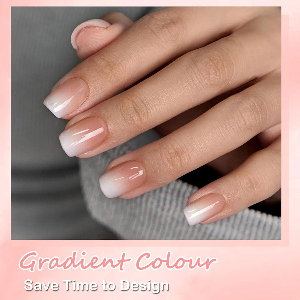 Set de 240 de bucăți pentru unghii false scurte - Unghii false artificiale naturale scurte pentru lipit - Unghii artificiale cu gradient nud pentru extensii de unghii cu cutie (gradient nud)