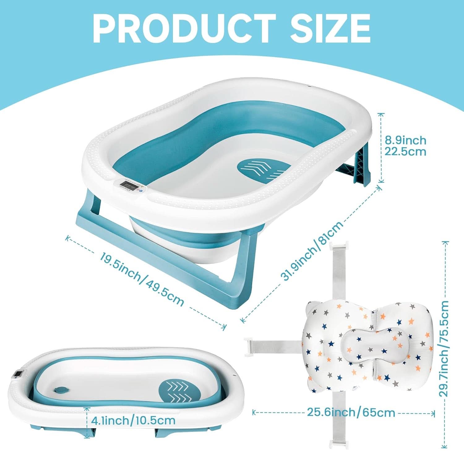 Einesin Große XXL-Faltwanne für Babys mit integriertem Thermometer Mutter und Kind Naty Shop