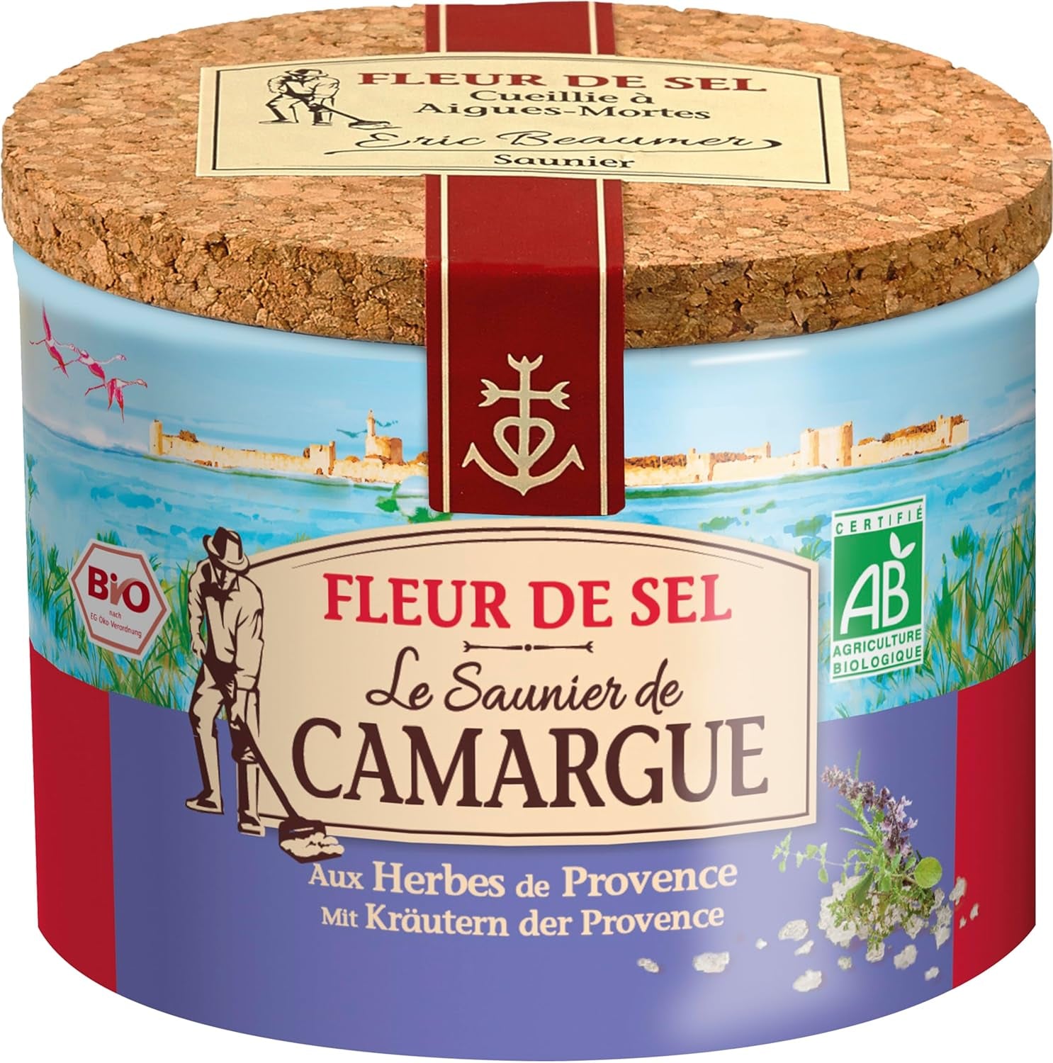 Le Saunier de Camargue Fleur De-Sel Citrone Thymian in 125 g Dosis, Premium Meersalz aus Süd-Frankreich, Ideal als Finishing von Speisen und zum Verfeinern von Gerichten