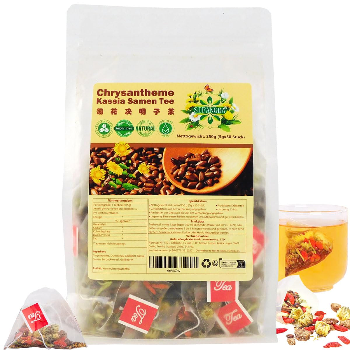 Ceai mixt cu coacăze negre, dud și trandafiri 黑枸杞桑葚玫瑰茶 8,8 oz (250 g, 5 g x 50 p) Ceai natural din plante chinezești