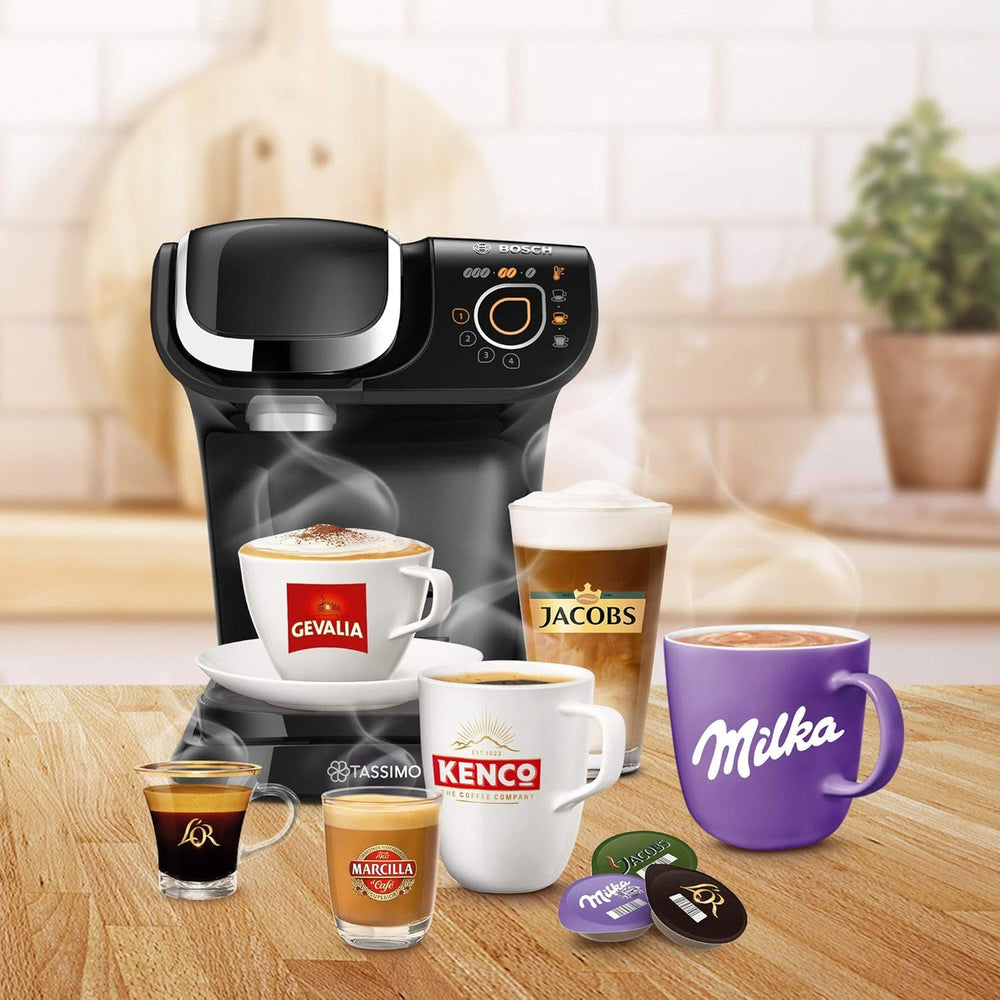 Espressor Tassimo My Way cu 2 capsule TAS6502 cu filtru de apă, peste 70 de băuturi, personalizare băuturi, varietate de cafea, preparare ușoară, 1.500 wați, negru
