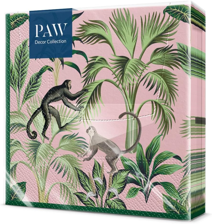 PAW - Șervețele 3 straturi (33 X 33 Cm) I 20 bucăți I Perfect pentru zile de naștere, petreceri, nunți, comuniuni și sărbători I Decorațiuni de masă șervețele de hârtie colorate - Monkey Jungle Fauna & Flora I Monkey Fun