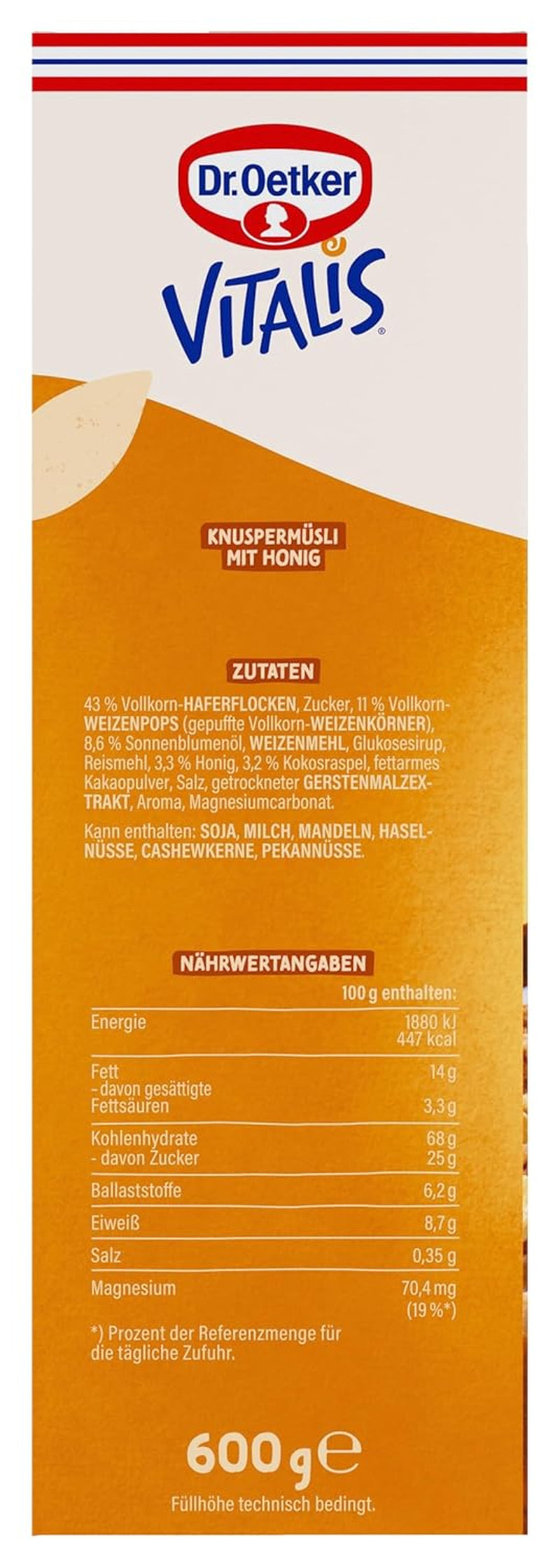 Dr. Oetker Vitalis Crunchy Honeys: Honig-Knuspermüsli für Frühstück und Snacks, 5er-Pack (5 x 600 g)