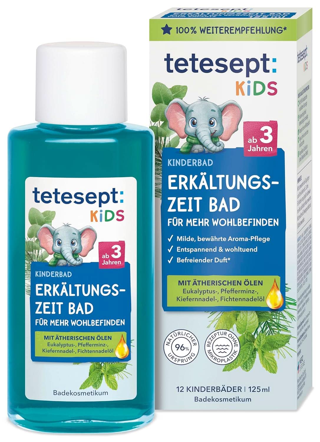 Tetesept Kids Cold Time Bath – Kinderbadezusatz für die kalte Jahreszeit mit 4 ätherischen Ölen, entspannend und wärmend, 125 ml Naty Shop Default Title
