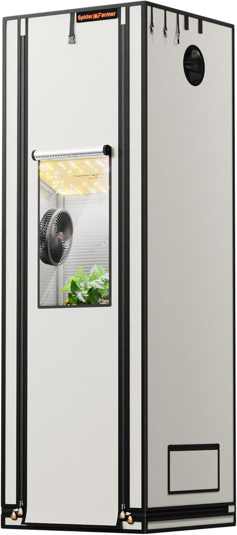 Spider Farmer Pro 70 x 140 x 200 cm großes Wachstumszelt mit Rolltür, Beobachtungsfenster, abnehmbarer Bodenplatte, Mylar 2000D-Gewebe, für Indoor-Hydrokulturen mit SF4000, G4500, SE4500
