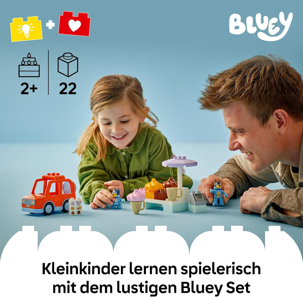 LEGO DUPLO Bluey: Ausflug zur Eisdiele mit Bluey - Lernspielzeug für Kleinkinder - Mit Spielzeug Car und 2 Minifiguren - Geschenk für Mädchen & Jungen ab 2 Jahren - 10458