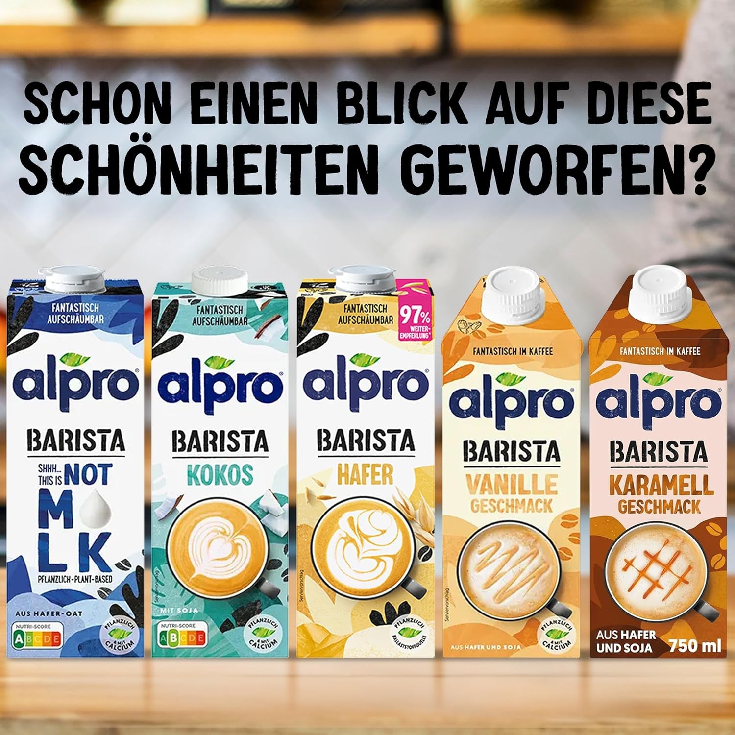 Alpro Barista Haferdrink – Zum Aufschäumen – Vegan und milchfrei – Von Natur aus laktosefrei – Reich an Ballaststoffen, Kalzium und Vitaminen – 8 x 1 L – Haltbar