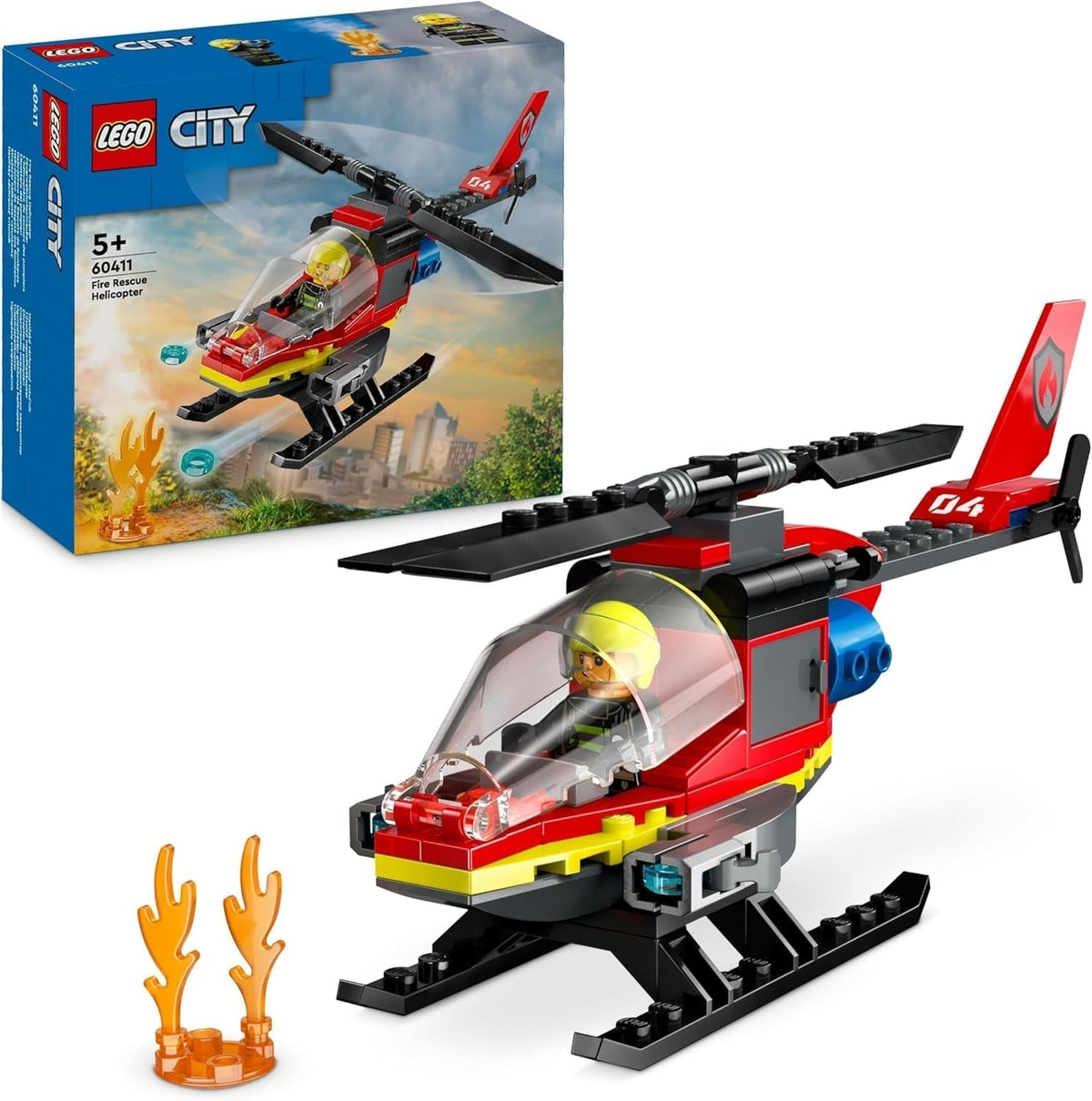 LEGO City Feuerwehrhubschrauber, Hubschrauber-Spielzeugset und Pilotenfigur, Feuerwehrhubschrauber für ein fantasievolles Spielerlebnis, Geschenk für Kinder, Jungen und Mädchen ab 5 Jahren 60411 Bausätze Besuchen Sie den LEGO-Store Singur