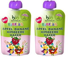 biocentral BioKids Fruchtpüree Apfel Banane Himbeere Hafer | 12 x 90g | Fruchtiger Snack ohne Zuckerzusatz | Vegan (2er Pack)