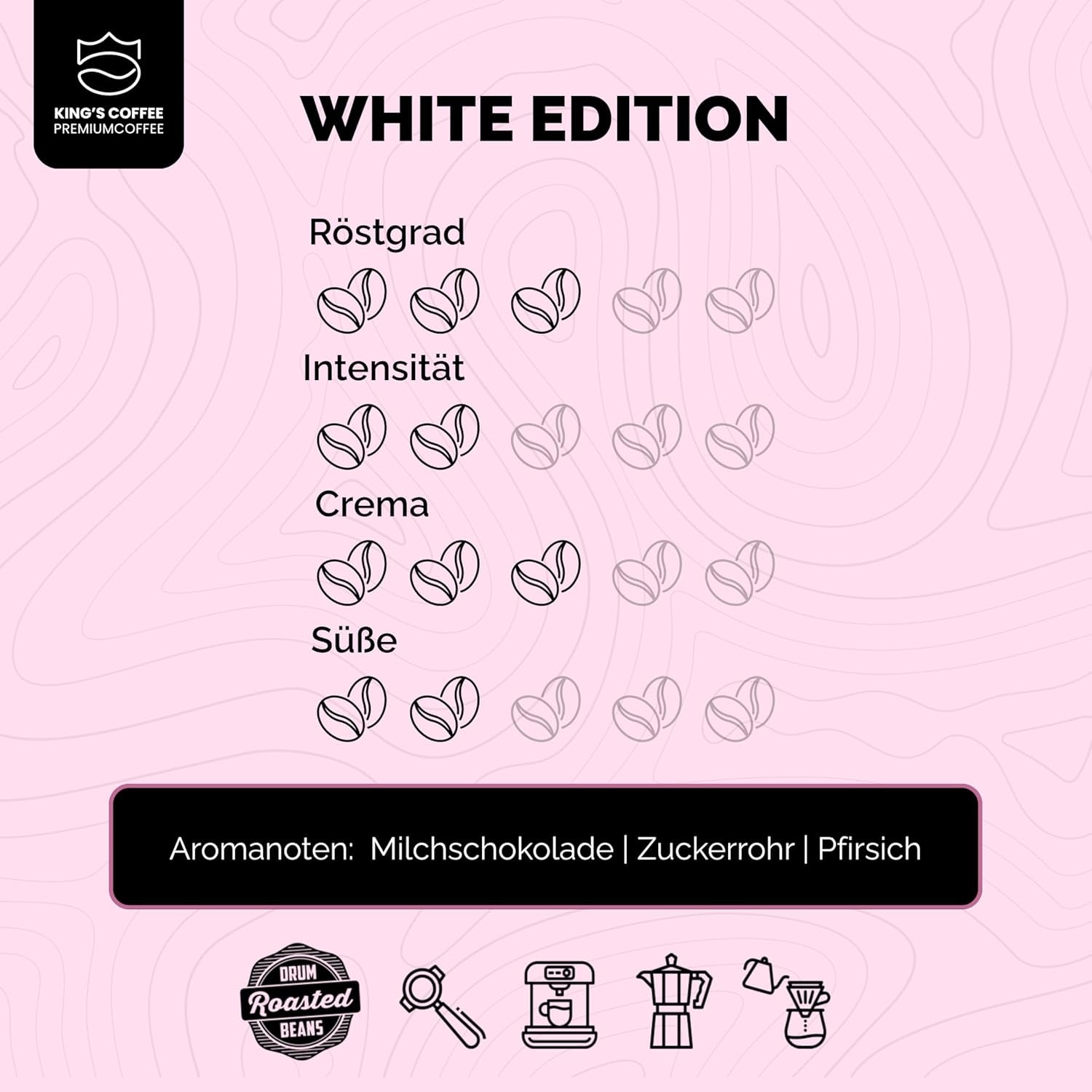 KING'S COFFEE - EDIȚIE ALBĂ - amestec ușor 100% Arabica din Etiopia, Mexic, Peru și Tanzania - prăjire în loturi mici în Italia - boabe de espresso întregi pentru aparate portafilter - 1 kg