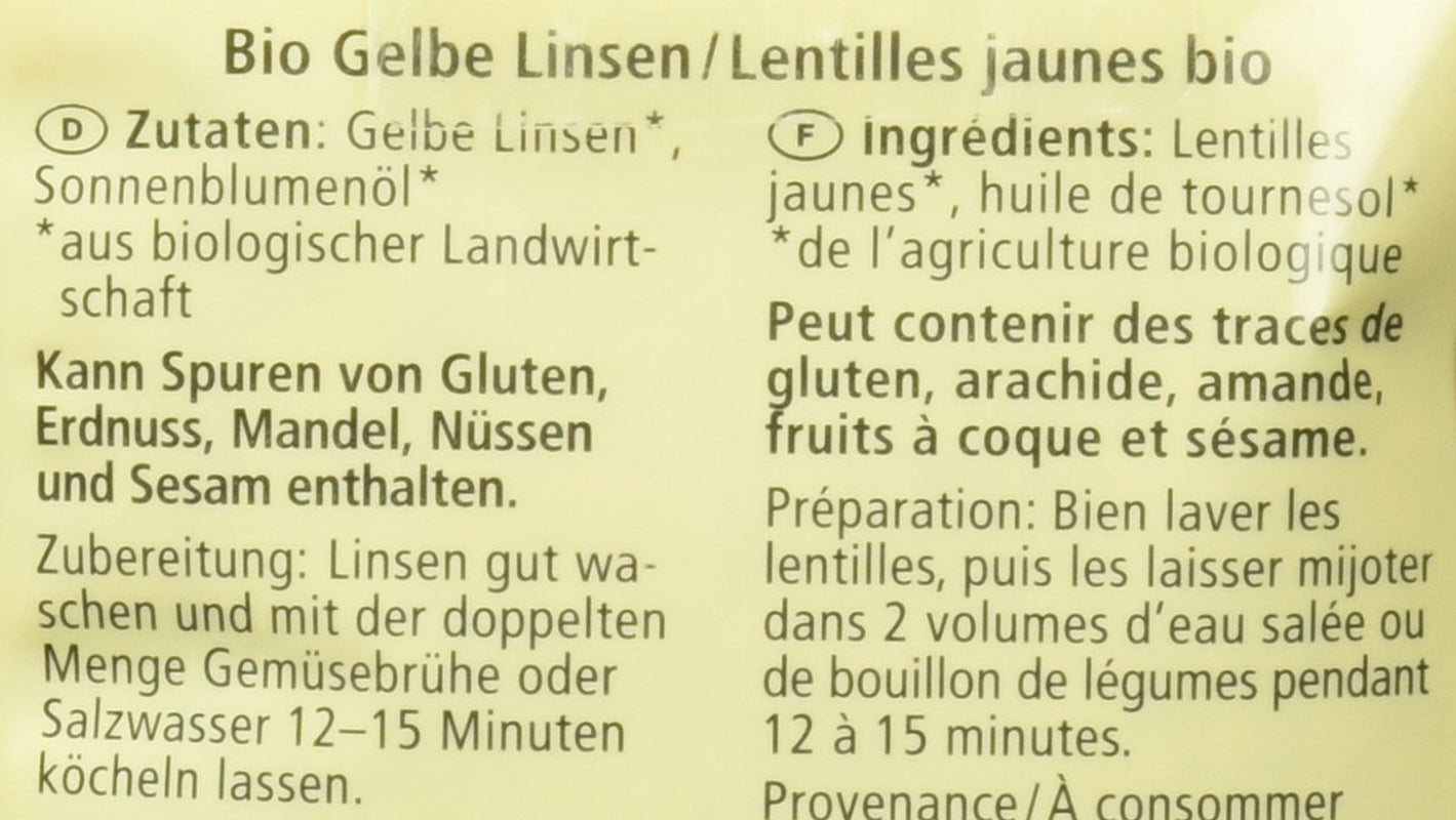 Bio gelbe Linsen, 500g
