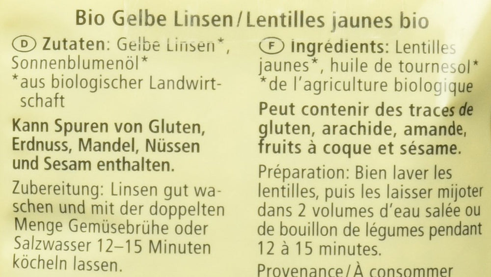 Bio gelbe Linsen, 500g