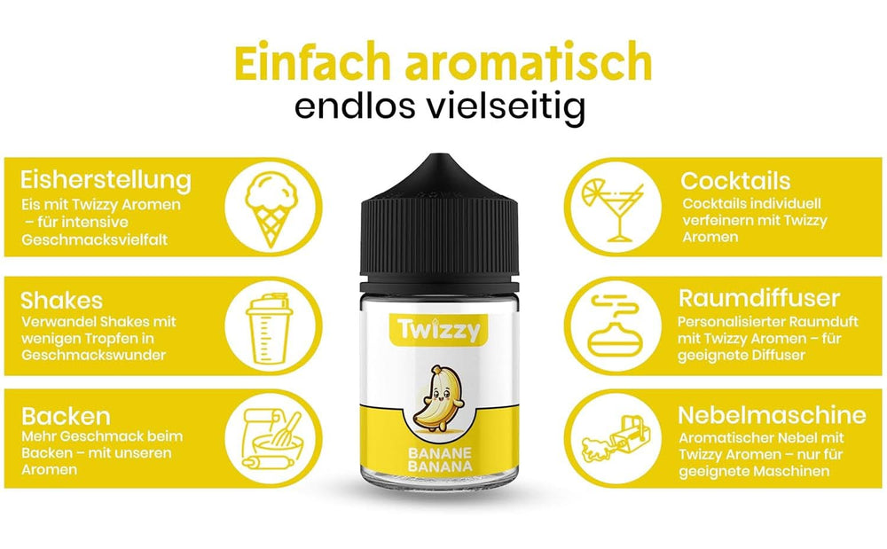 Twizzy Bananen-Lebensmittelgeschmack – 60 ml – Intensiver Geschmack – Ideal zum Backen. Aromen Naty Shop