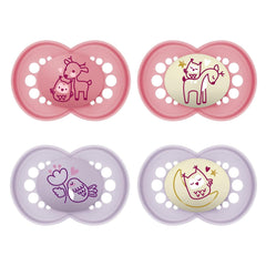 Suzete MAM Original Day & Night Matt | 6-16 luni | Set suzetă | Acceptare 94% | Ajută la prevenirea alinierii dinților nedoriți | Dezvoltate împreună cu dentiști | Silicon SkinSoft | Model pasăre/bufniță | Pachet de 4