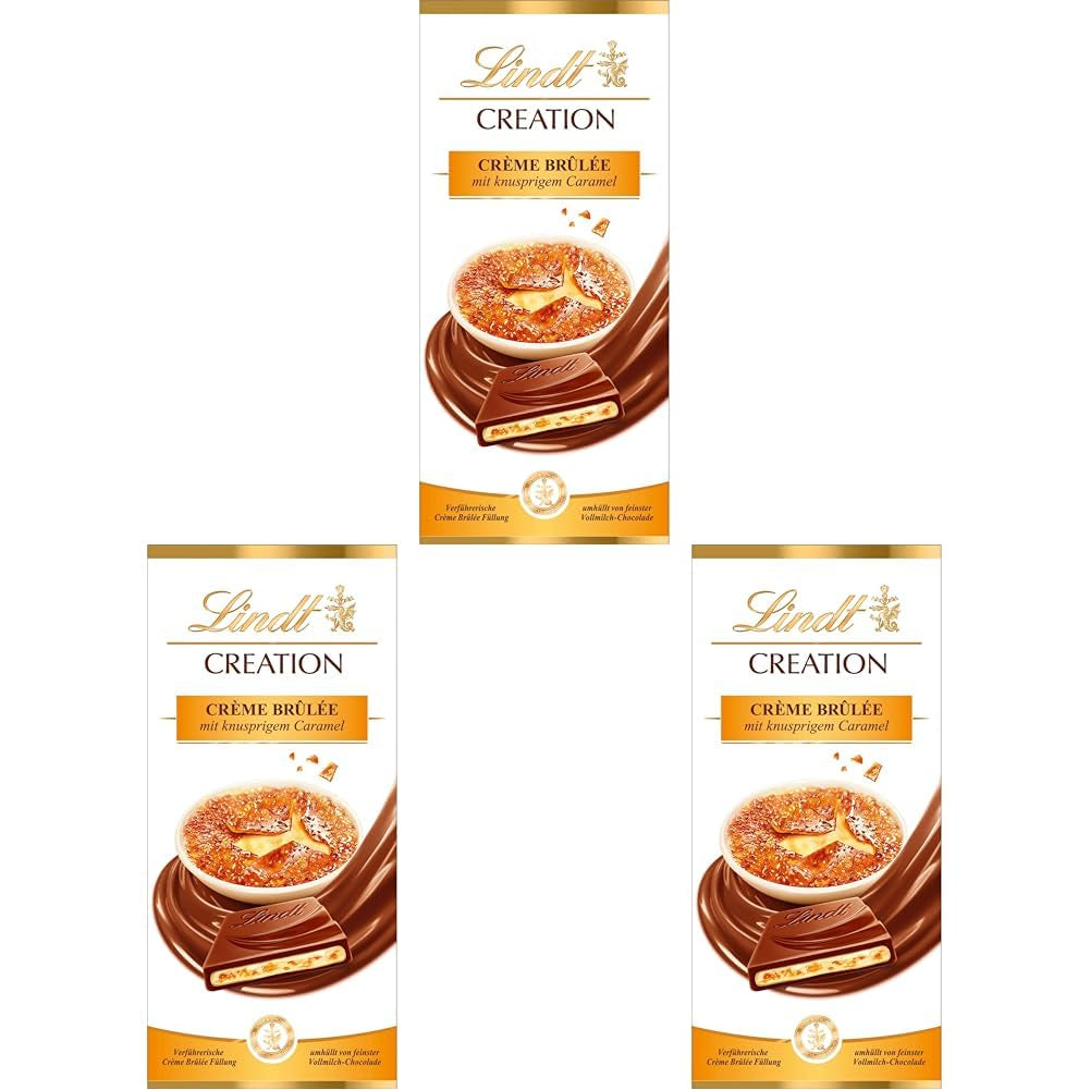 Riegel Crème Brûlée Lindt Chocolate Creation | Crème Brûlée-Füllung mit knusprigem Karamell, garniert mit feinster Vollmilchschokolade | Schokoriegel | Schokoladengeschenk, 150g