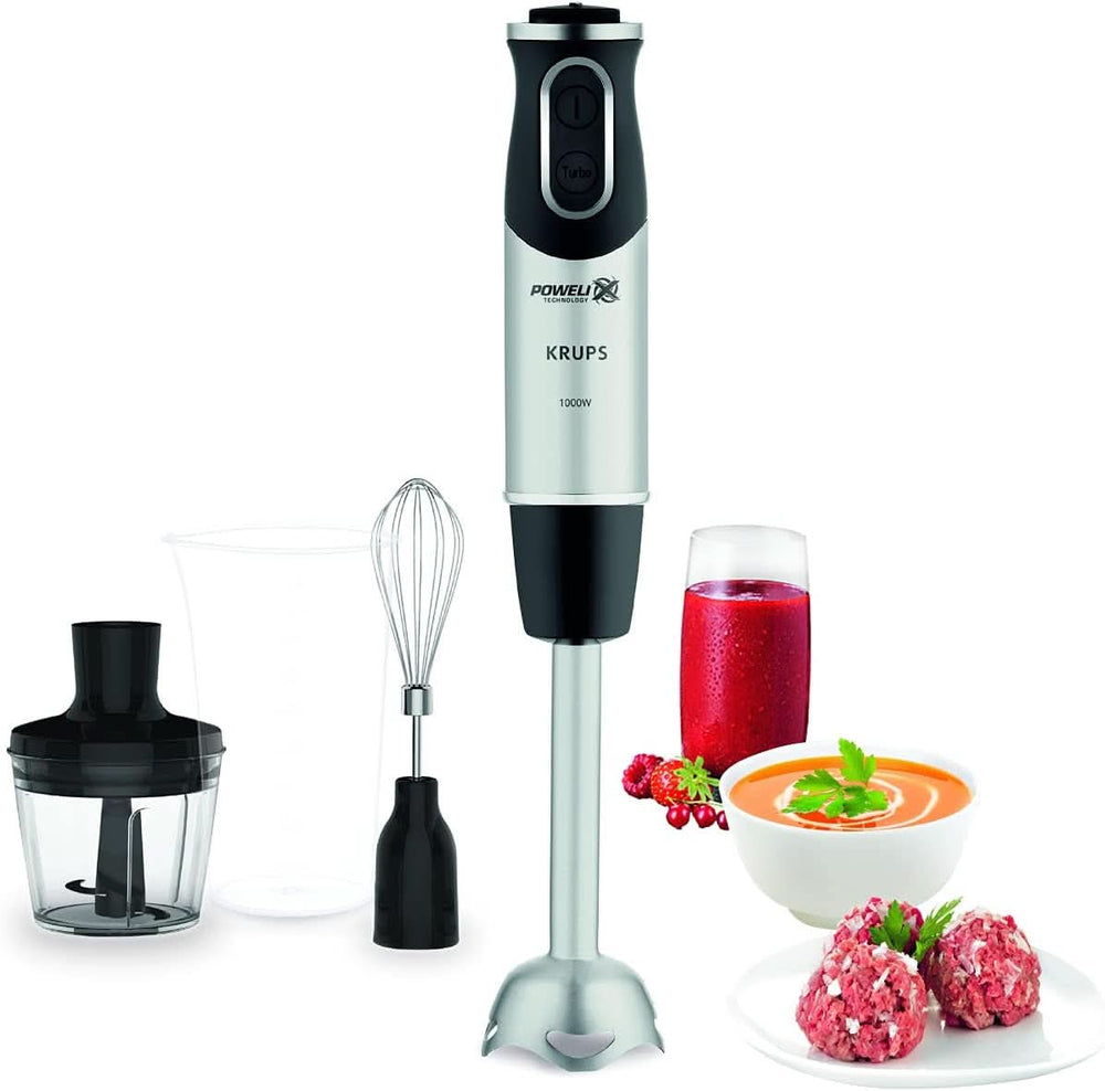 Krups Perfect Mix Standmixer HZ6568 | Mixer | 1000 Watt | Edelstahlfuß | 4 extra scharfe Messer | Powelix-Technologie | Schneebesen | 500 ml Zerkleiner | 800 ml Messbecher | Schwarz/Silber Kitchen Naty Shop