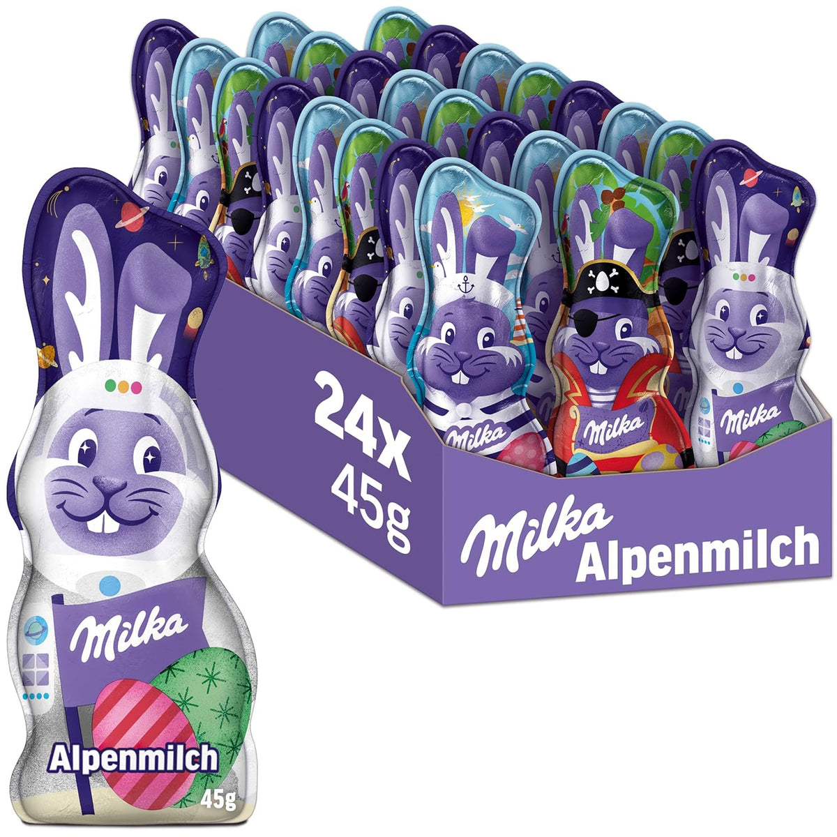 Milka Smiling Bunny Alpine Milk Design Edition – Osterschokolade mit 3 verschiedenen Designs – 24 x 45g