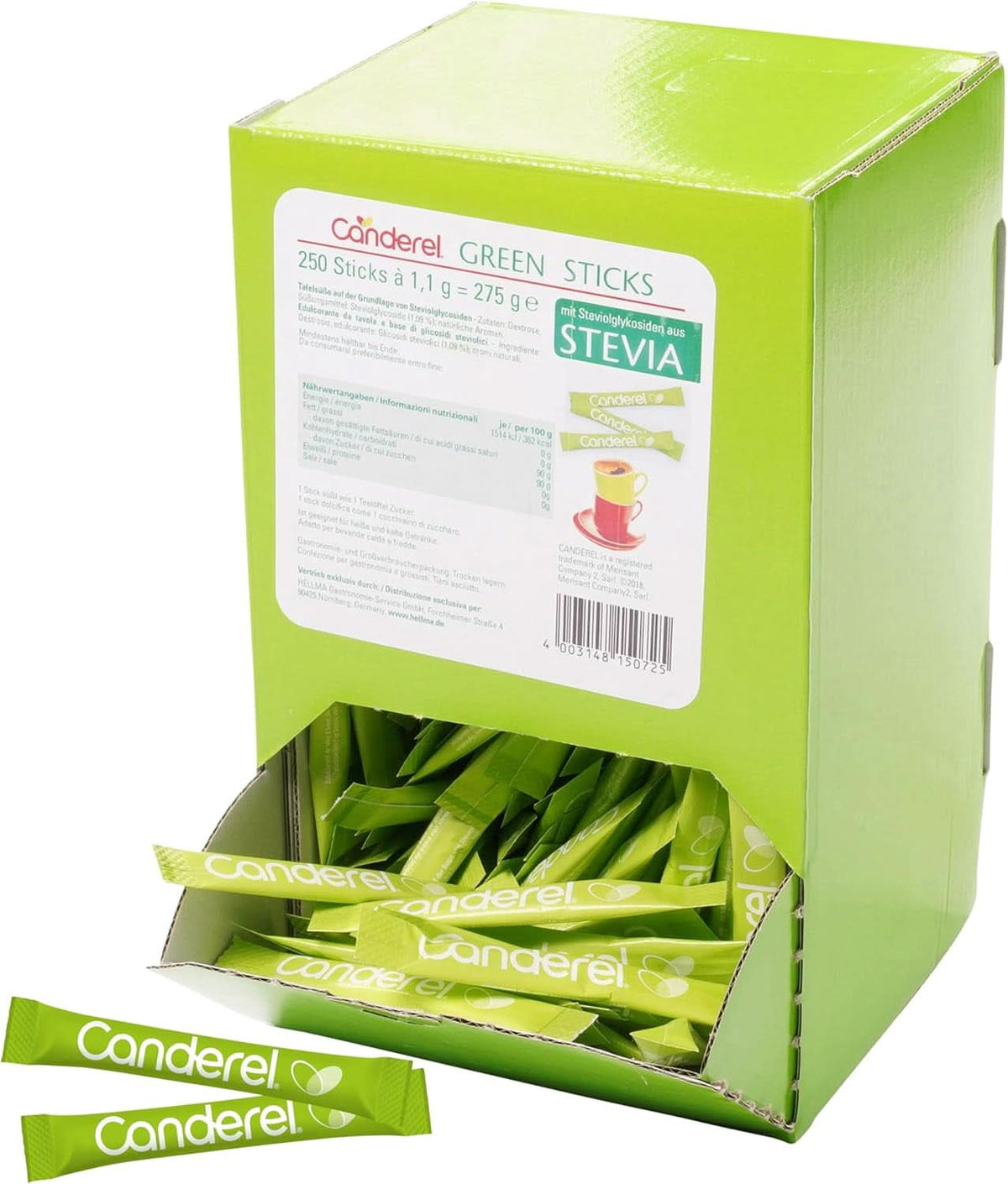 Hellma Canderel Green Stevia Sticks, 250 Stevia-Beutel, 1,1-Gramm-Beutel Süßstoffe Naty Shop