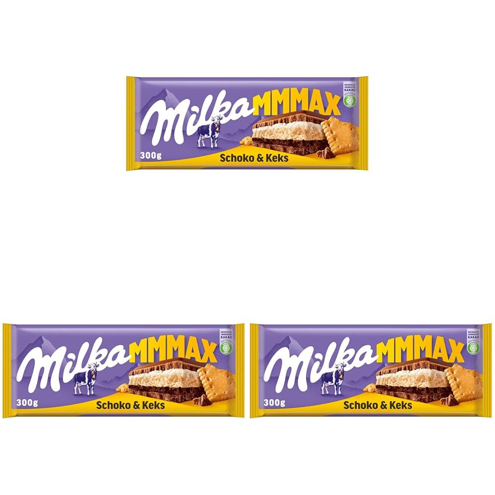 Milka Mmax Schokolade und Kekse – Alpenmilchschokolade mit Milchcremefüllung und knusprigen Keksstückchen – 300g