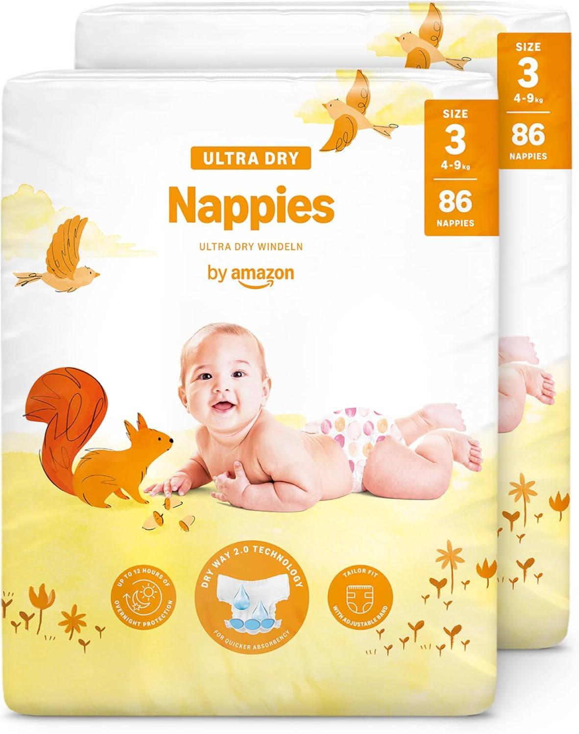 Amazon Ultra Dry Windeln, Größe 3 (4–9 kg) – Monatsbox, Weiß, 172 Stück (2 Packungen à 86 Stück) (ehemals Mama Bear, identisches Produkt)