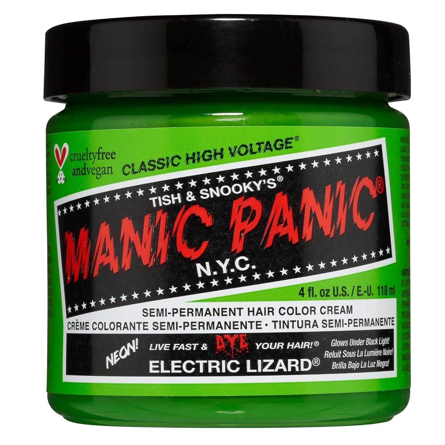 Manic Panic Electric Lizard Classic Cream, vegan, fără cruzime, vopsea de păr verde semipermanentă 118ml Vopsea pentru par Naty Shop Șopârlă electrică 118 Ml (1 pachet)