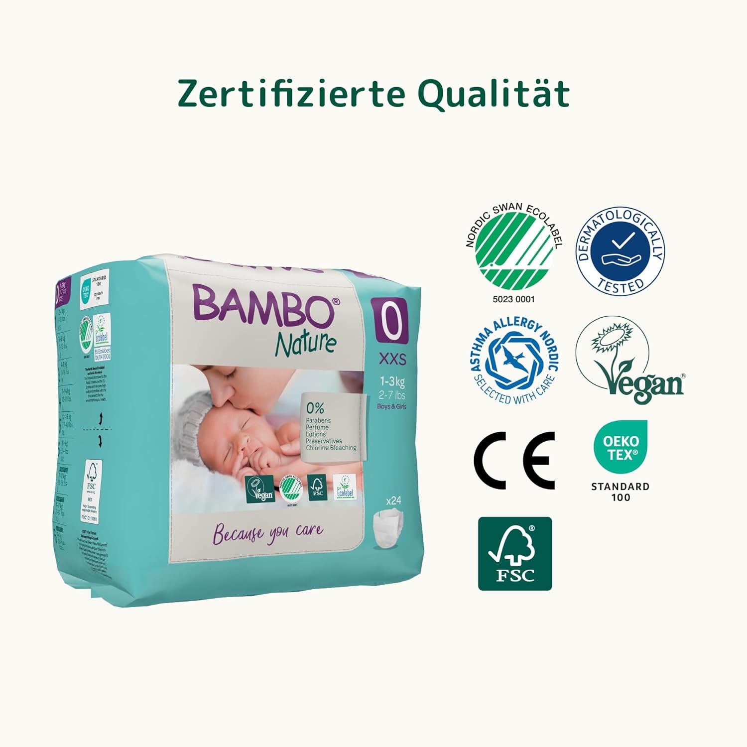 Bambo Nature Windeln für Babys, Größe 0 (1-3 kg), 144 Stück, Monatsbox | Premium-Windeln mit verbessertem Auslaufschutz | Ultimativer Komfort und Freiheit für Neugeborene | Dermatologisch getestete Windeln