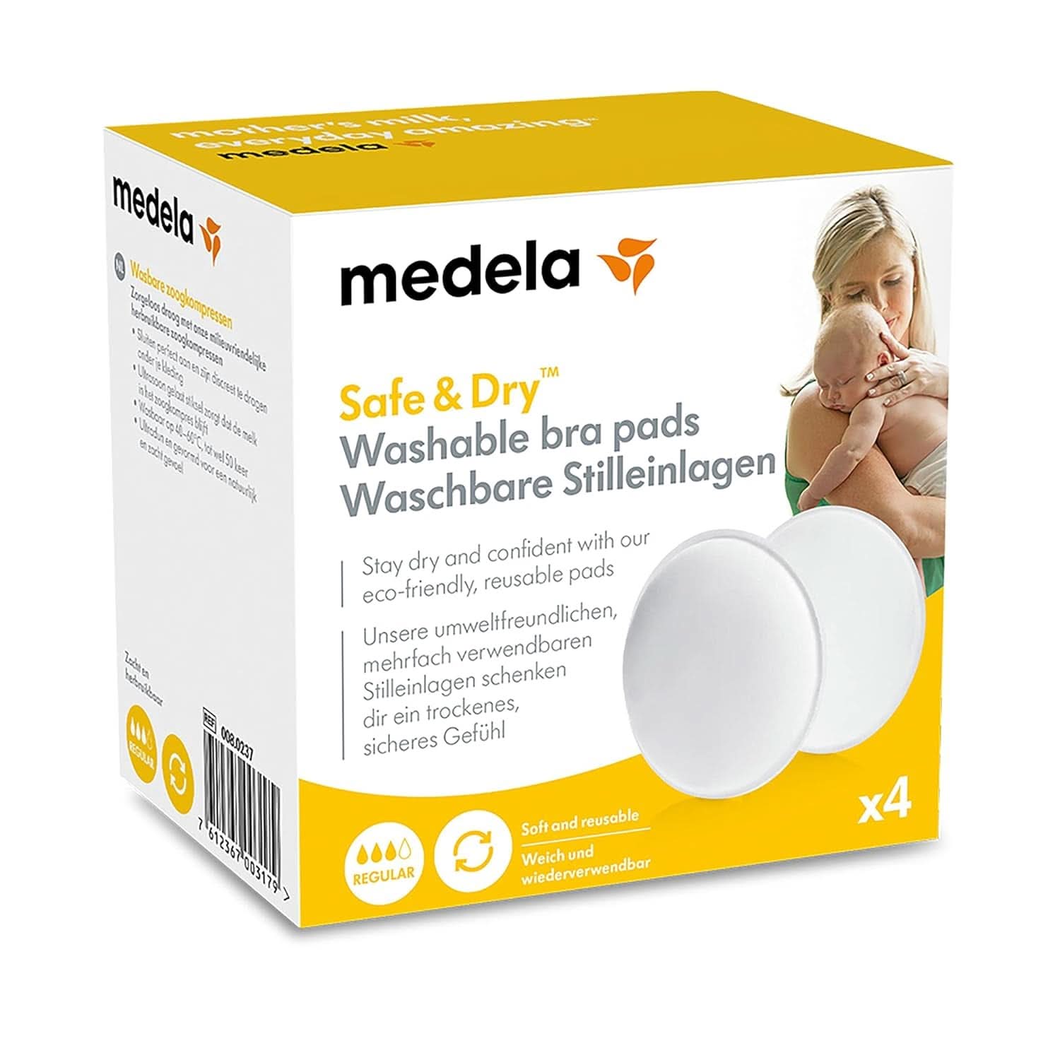 Medela Waschbare Stilleinlagen, 4 Stück Zubehör Essen und Stillen Bebe Naty Shop