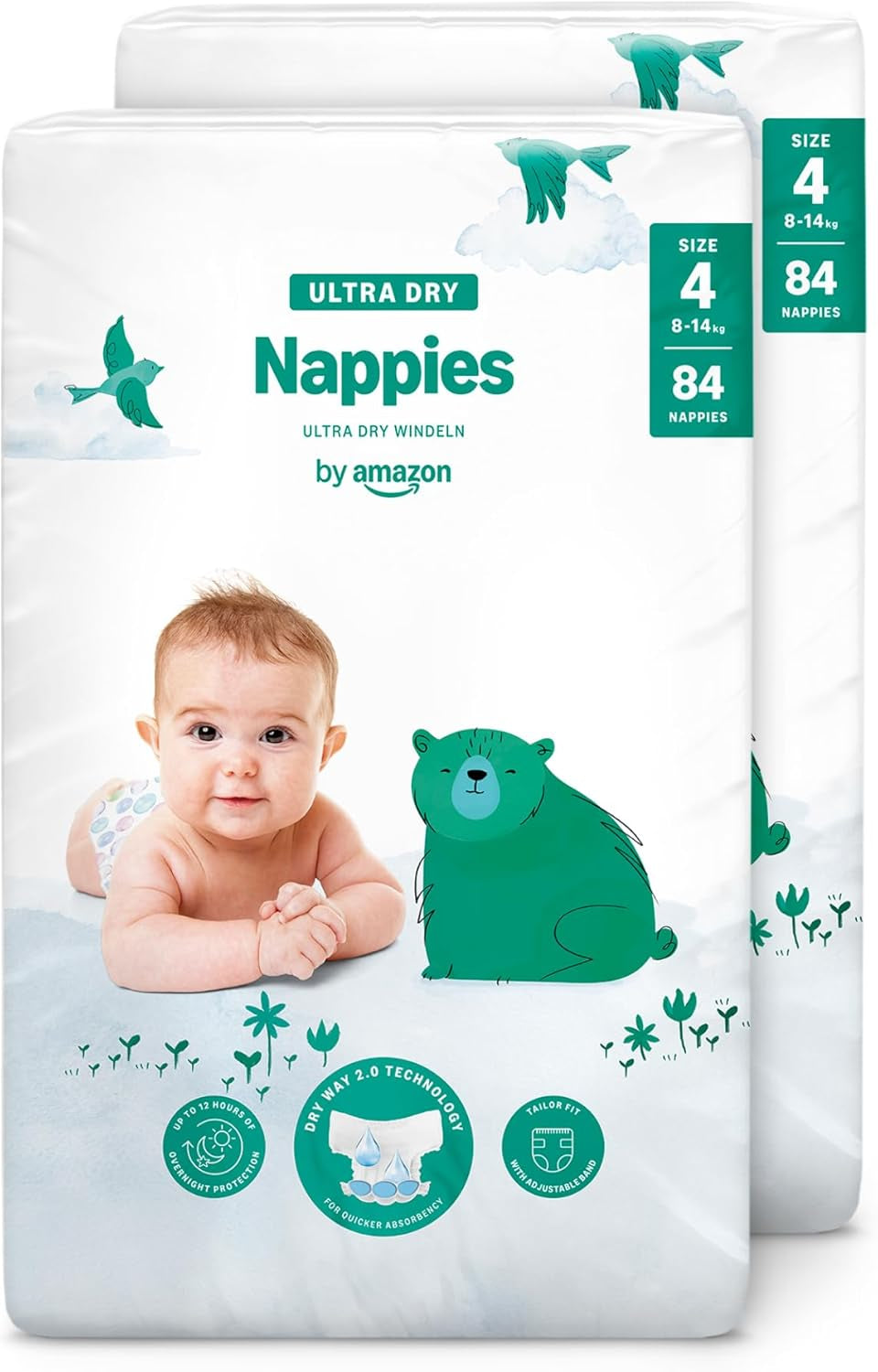 Amazon Ultra Dry Windeln, Größe 1 (2–5 kg) – Monatsbox, Weiß, 96 Stück (2 Packungen à 48 Stück) (ehemals Marke Mama Bear, identisches Produkt)