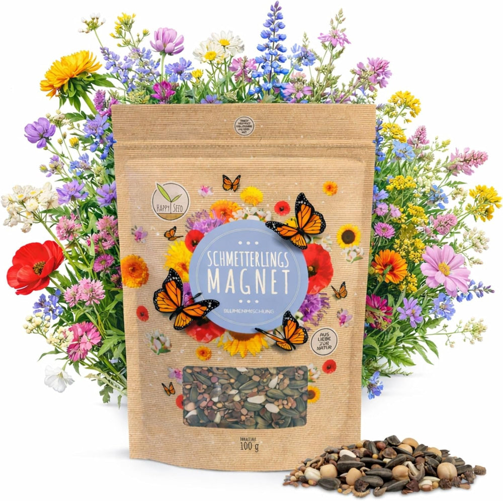 100g Schmetterlingssamen für eine bunte Blumenwiese – Bunte und nektarreiche Wildblumensamenmischung für Schmetterlinge